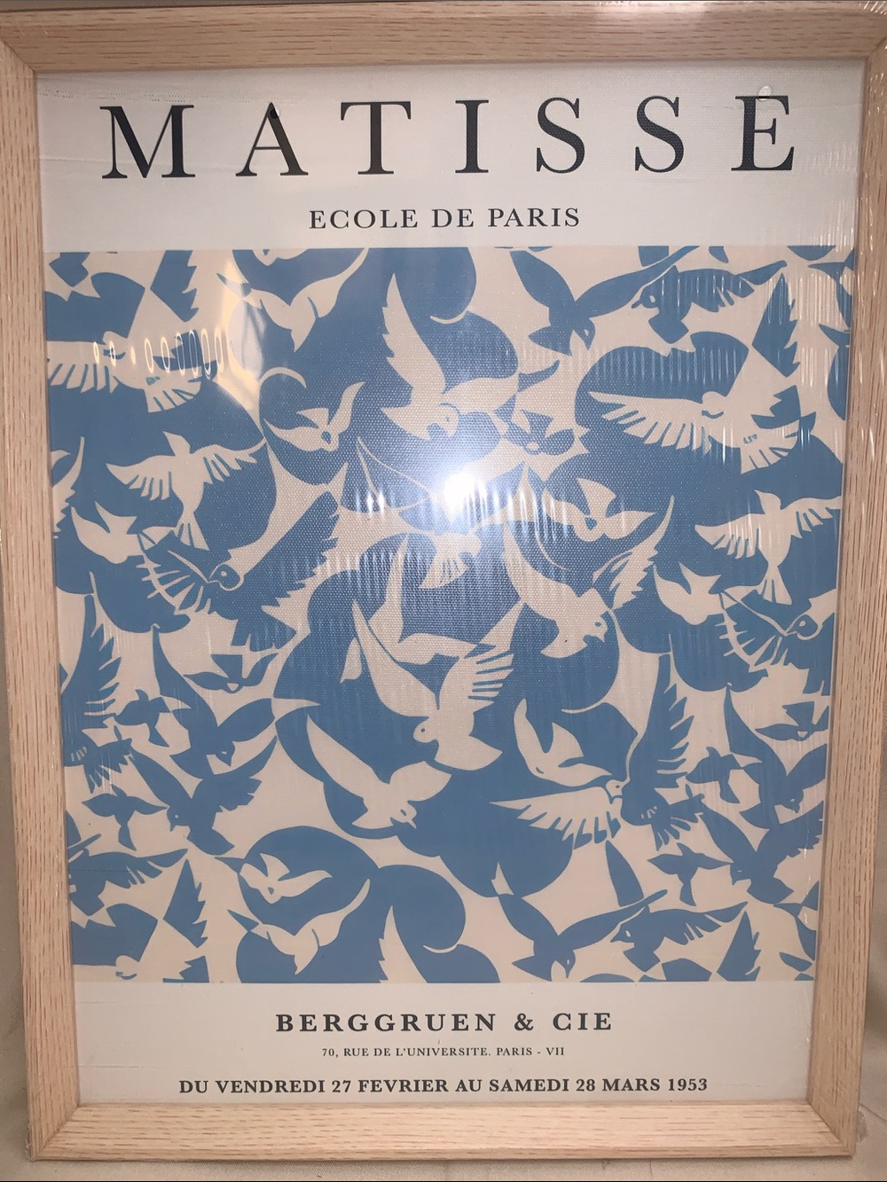 Matisse Ecole De Paris Bird Poster Blue & White Framed Wall Art